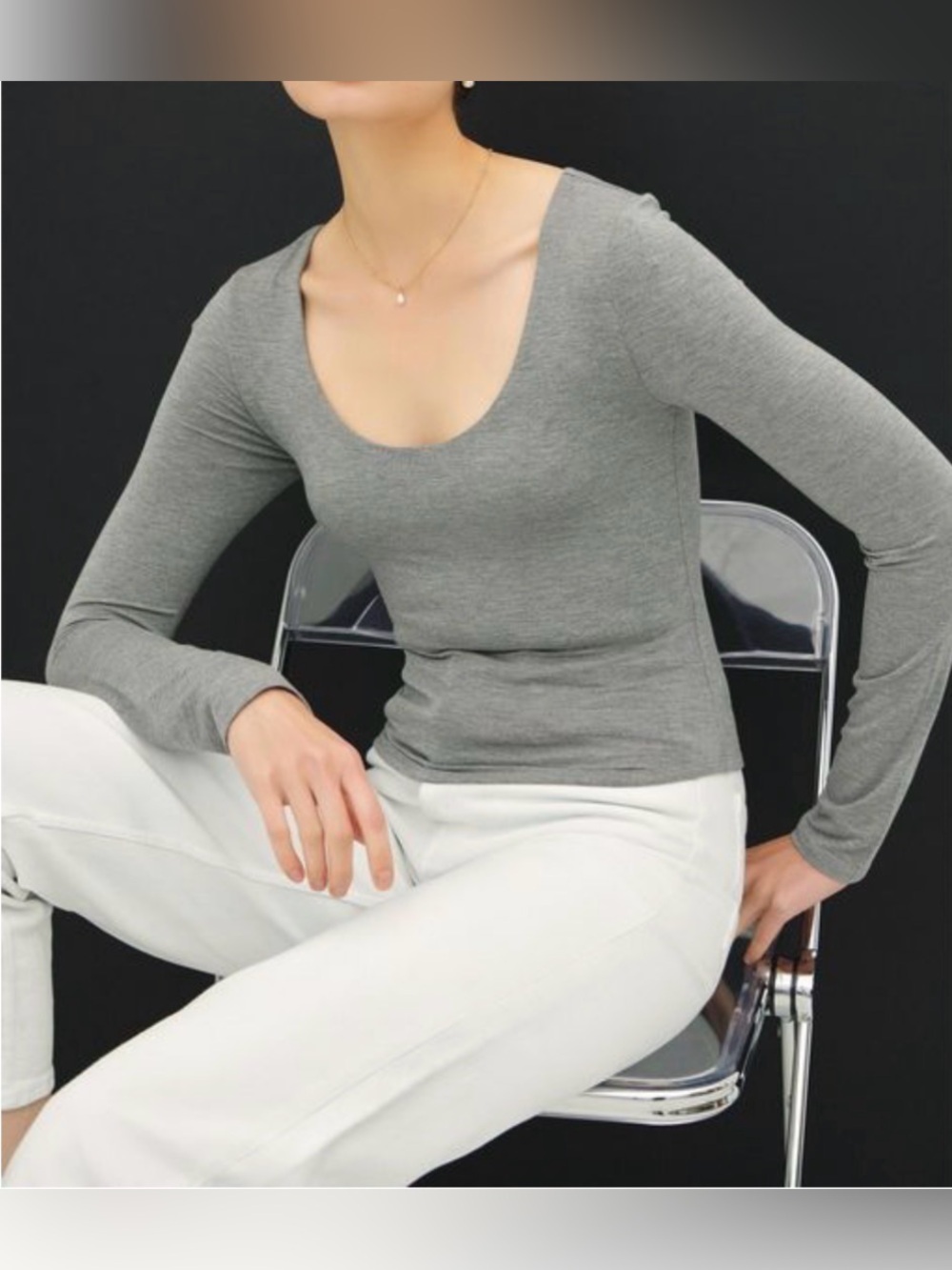 Be Cool Long Sleeve Scoop Neck Basic Top Grey Small NWT IN PACKAGE